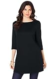 Roaman's Women's Plus Size Cotton Ultimate Boatneck Tunic With Side Slits - 14/16, Black