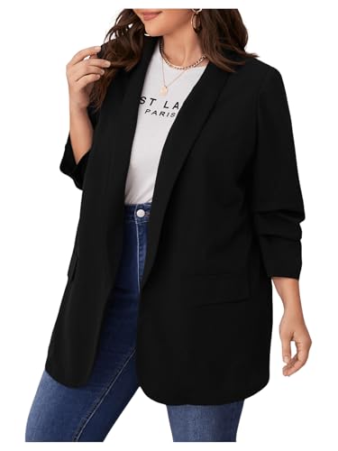 WDIRARA Women's Plus Size Long Sleeve Blazer Casual Open Front Cardigan Jacket