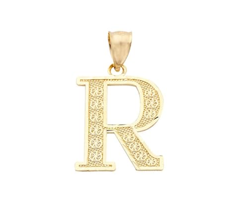 10K Yellow Gold Diamond Cut A to Z Alphabet Initial Letter Charm Necklace Pendant (Small Size)