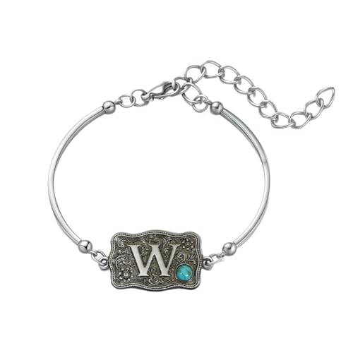 Image of Belt Buckle Bracelet Initial Letter A-Z Bracelets Western Cow Tag Bracelet Belt Buckle Necklace Western Style Initial Letter Pendant Necklace