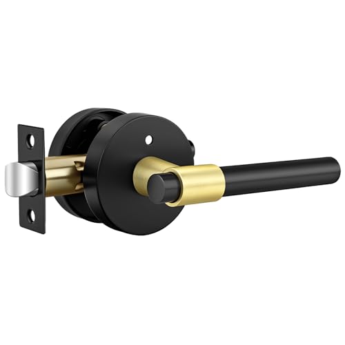 Goldenwarm 1 Pack Black and Gold Interior Door Handle, Privacy Lever Door Handle, Matte Black Interior Door Lever Pack, Black and Gold Door Handles Interior for Bedroom, Bathroom
