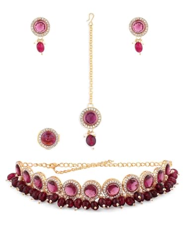 Juego de joyas chapadas en oro con perlas y piedras blancas DMZ-1411 talla S latón