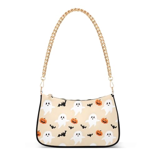 Halloween Pumpkin Ghosts Shoulder Bag for Women, Handbag with Chain Strap, Soft Purse Tote Bag for Ladies