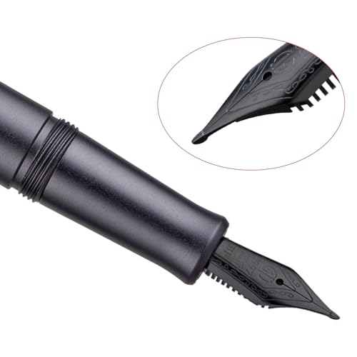 Image of Hongdian M2 Black Forest Mini Fountain Pen, Long Blade Nib & Sleek Shape Aluminium Short Pocket Travel Pen (Space Gray)