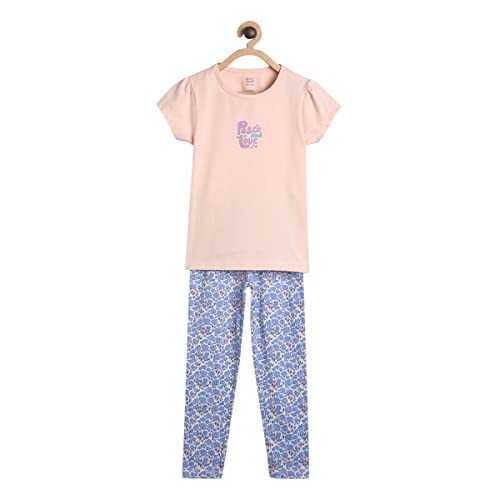 Image of miniklub Girls Round Neck Short Sleeve Knitted Cotton Clothing Set, Pack of 2 (Multi Color)