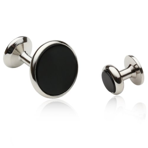 Mens Black Onyx and Silver Cufflinks Studs Tuxedo Formal Set with Presentation Box Groom Groomsmen Wedding2