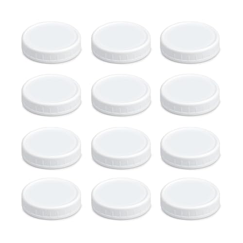 12 Pack White 70mm Mason Jar Lids, BPA Free Plastic Food Grade Leak Proof Storage Covers, Multi-Purpose for Kitchen Home Office, Reusable Airtight for Canning Food Storage