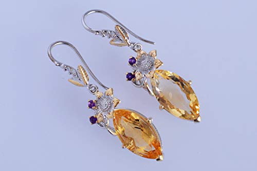 Boucles d'oreilles en citrine et améthyste marquise façonnées à la main