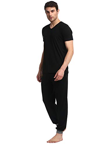 Image of Mack Jonney Cotton Blend Night Suit Co-ord Set for Men with V-Neck Half Sleeve T-Shirt and Track Pant-VJ-MNS-TTP-GROUP14