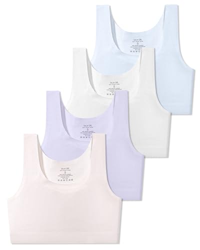 SALIA GIRL Starter Bras for Kids 7-12 Seamless Training Cami Sports Bra 8-10 No Pads, Double Layer on Chest