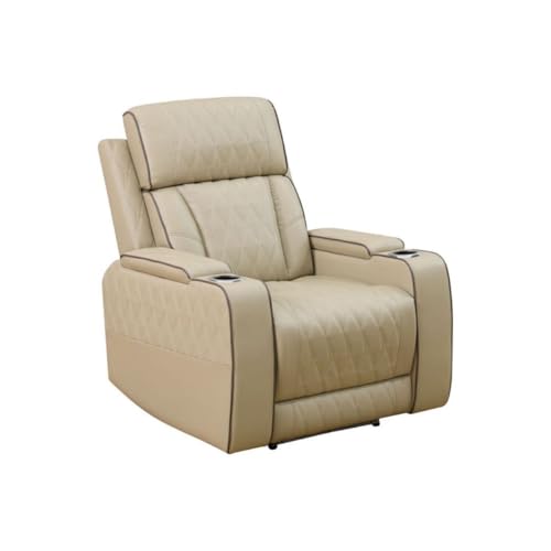 Sillón reclinable eléctrico amplio de cuero beige miniatura 3