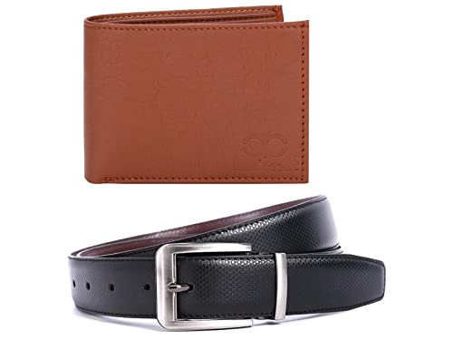 Image of Amicraft Faux Leather Men's Wallet & Belt Combo Set Black Brown Reversible Gift set