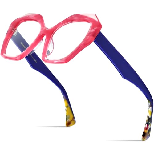 Image of HEPIDEM Multicolor Acetate Glasses Frame Women,Oversize Round Optical Eyeglasses 9345