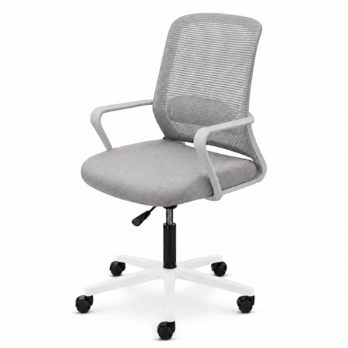 Image of Office Arm Chair with Frame, Mesh Back, Nylon Base, and Adjustable Handle, Cushion Fabric (Robo Chair-Grey)