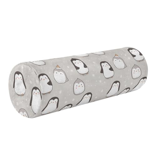 EtherSpher Animal Winter Penguin Grey Decorative Neck Roll Pillows for Pain Relief Round Pillow for Neck Soft Foam Cylinder Bed Support almohada Redonda para Cuello