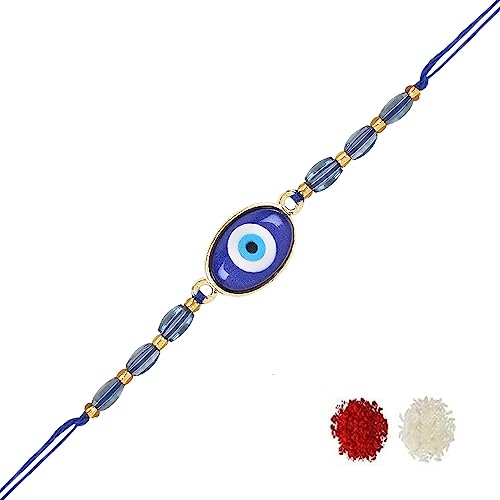 Image of I Jewels Evil Eye Rakhi With Roli Chawal & Rakshabandhan Card For Bhaiya /Brother /Bro /Men