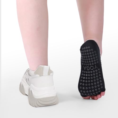 Image of Women's Fashion Toe Separator Yoga Socks with Non-Slip Grips, Lace Trim - Breathable & Stretchy for Pilates, Ballet, Gym, Barre Workouts.(Black)