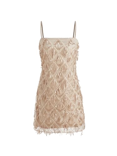 CIDER Sequins Square Neck Geometric Tassel Mini Dress