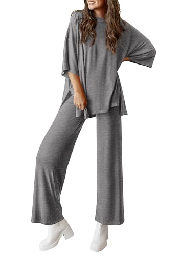 PRETTYGARDEN Two Piece Sets For Women Summer Fashion Lounge Matching Set 2025 Travel Vacation Airport Outfits Clothing (Dark Grey,Small)