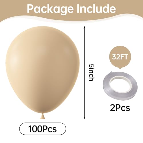 Image of KALOR Beige Balloons,100 Pcs 5 Inch Nude Matte Latex Balloons for Balloon Garland Arch, Birthday Decoration, Wedding Party, Baby Shower Decorations