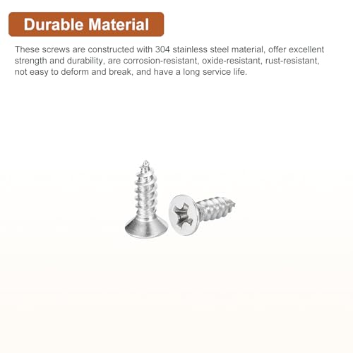 DTGN 100Pcs M3.5x12mm Flat Head Wood Screws, 304 Stainless Steel Phillips Self Tapping Screws - Good for Woodworking Furniture - Silver - Image 3