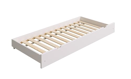 YOUKO Commode sous lit avec Place de Couchage supplémentaire en pin Massif - tiroir sur roulettes avec Fond en MDF et Cadre Robuste - boîte de Rangement sous lit avec Bords Lisses Blanc