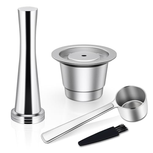 Lianlai Stainless Steel Reusable Coffee Pods, Refillable Espresso Coffee Capsules for Nespresso Original, Distilled Coffee Pods (1pcs Coffee Pod, Steel Spoon, and Tamper)