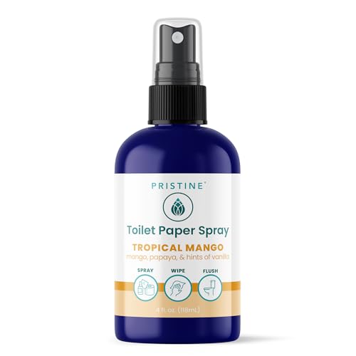 PRISTINE Toilet Paper Spray - As Seen on Shark Tank, More Natural Personal Cleansing Wipes &amp; Flushable Wet Wipes Alternative, Spray Toilet Paper to Create Flushable Wipe, Tropical Mango, 4 fl oz