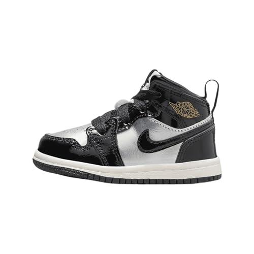 Jordan 1 Mid SE Baby/Toddler Shoes (FZ3939-001, Black/Metallic Silver/Sail/Metallic Gold)