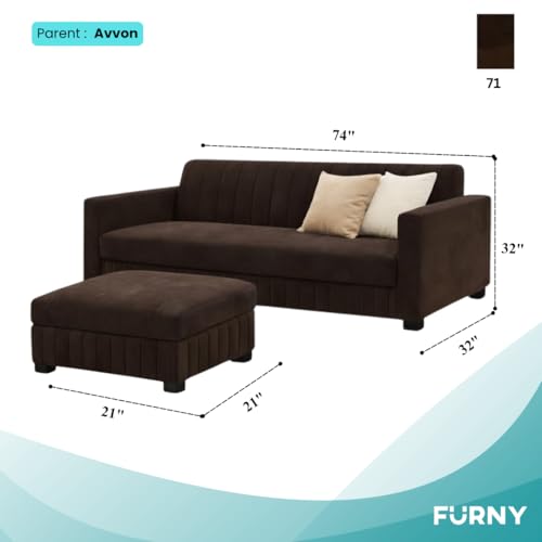 Image of FURNY Almora 4 Seater L Shape Sofa Set with Movable Ottoman | Flexible Left or Right Layout | Plush Velvet Fabric (Dark Brown) | Perfect for Living Room, Guest Room & Office