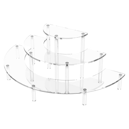 Dooiclear 3 Tier Acrylic Display Risers, Half Moon Cupcake Stand, Clear Perfume Organizer, Dessert Stand for Display, Clear Display Stand for Food, Cupcake, Perfume, Collections