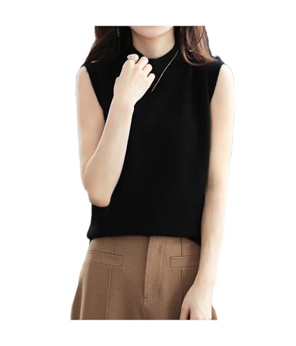 Women Sweater Vest Half High Collar Spring Fall Slim Fit Knit Warm Knitted Pullover Tops Casual Jumpers