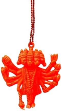 Flying Lord Panchmukhi Hanuman Ji for Car Hanging Panchmukhi Bajarangbali Decorative Showpiece (Plastic, Orange)