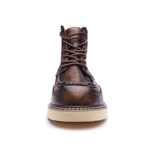 Specell Handcrafted Vintage High-Top Men's Work Boots - Retro Style & Timeless Durability, Soft Toe, Waterproof Casual Leather, Brown, Lace-Up Comfortable Moccasin Toe3