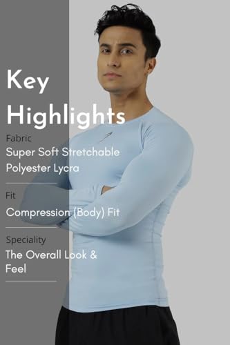Image of FUAARK Men's Full Sleeve Compression T-Shirt - Athletic Base Layer for Fitness, Cycling, Training, Workout, Tactical Sports Wear