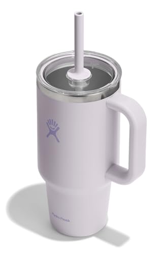 Hydro Flask 32 Oz Travel Tumbler with Handle, Clear Lid and Straw - Insulated Stainless Steel in 32 Oz Cloud Pink