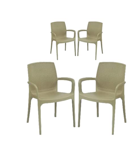 Image of Supreme Texas Heavy Duty Armrest Plastic Chair for Home, Garden, Office, Indoor /Outdoor Use(Color: Dark Beige; Qnt: 4 Pc.)