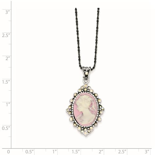 Diamond2Deal Sterling Silver Antiqued Pink Resin Cameo Crystal Necklace3