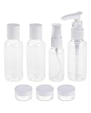 Kit de Viagem 7 Peças com Nécessaire, Frascos com Bomba e Spray 80ml, Potes 15g, Material PVC Transparente para Cosméticos, Shampoo e Perfumes