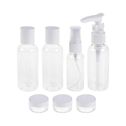 Kit de Viagem 7 Peças com Nécessaire, Frascos com Bomba e Spray 80ml, Potes 15g, Material ...
