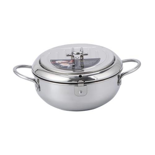 Luxshiny Controllable Temperature Steel Fryer Deep Frying Pot for Gas Electric Induction Stoves Home Kitchen Cooker with Flip Lid for Frying Chicken Fish