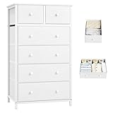 Somdot Commode Chambre 6 Tiroirs, Meuble de Rangement Haute en Tissu avec Cadre en Acier, Armoire pour Adult Salon Couloir Entrée Placard, 40P x 60l x 102,5H, Blanc