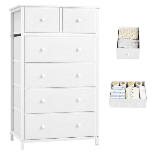 Somdot Commode Chambre 6 Tiroirs, Meuble de Rangement Haute en Tissu avec Cadre en Acier, Armoire pour Adult Salon Couloir Entrée Placard, 40P x 60l x 102,5H,...