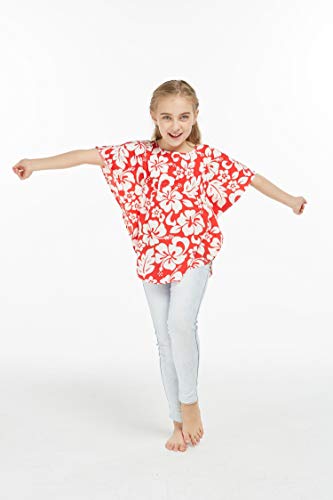 Girl Elastic Strap Hawaiian Luau Poncho Top in Classic Hibiscus Blue3
