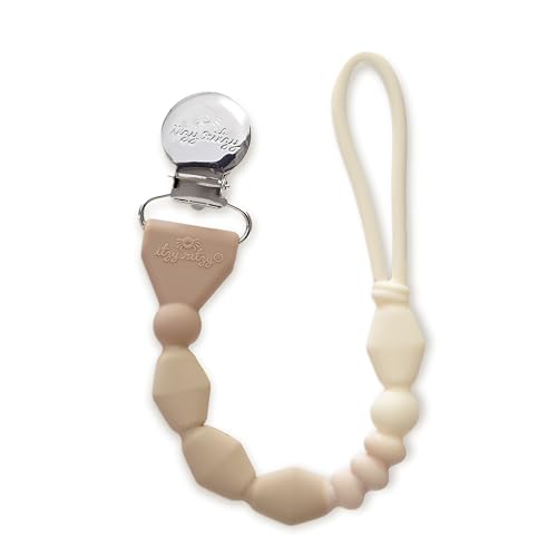 Itzy Ritzy Silicone Pacifier Clip; 100% Food Grade Silicone Pacifier Strap with Clip Keeps Pacifiers, Teethers & Small Toys in Place; Features One-Piece Design & Cord (Toast Ombre)