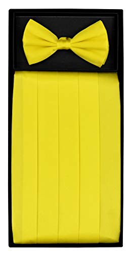 Juego de faja y moño de seda amarillo dorado para hombre miniatura 2