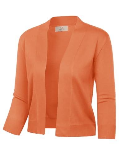 GRACE KARIN Women's 3/4 Sleeve Cardigan for Women Lightweight Cropped Shrug Cardigan Knitted Shrug Sweaters for Dress L Bright-Orange