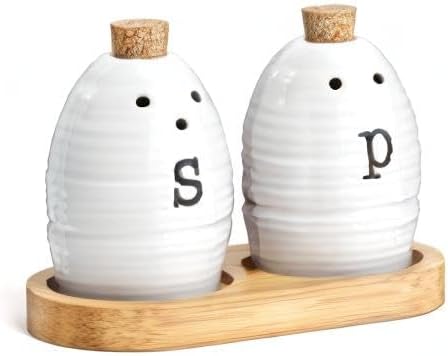 Miniatura 9 de Barnyard Designs Farmhouse - Juego de saleros y pimenteros con soporte, saleros y pimenteros de cerámica únicos, saleros y pimenteros vintage,