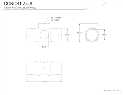 Conector Anillo Ducha con 5 agujeros Kingston CCRCB1 Lat-n para baño 3