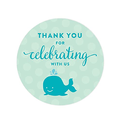 Autocollants Baby Shower Garçon Baleine x40 - Andaz Press Étiquettes Rondes